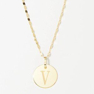 Italian Gold 14K Yellow Gold "V" Initial Pendant Necklace